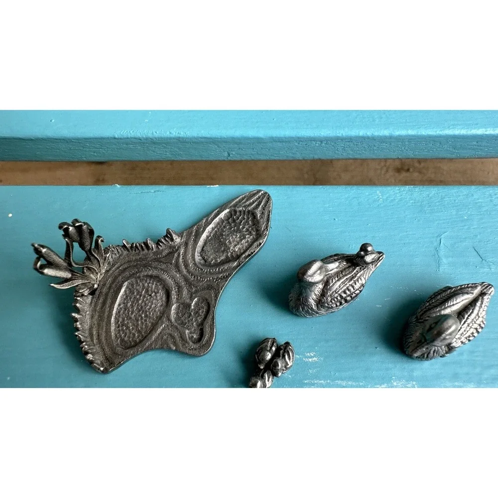 Vintage Pewter Image Duck Family Ducklings Swimming‎ Pond Mini 4 Piece Set 1